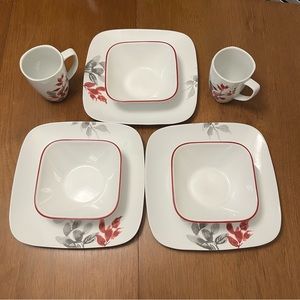 8 Pieces Corelle Kyoto Leaves Plates Cups Bowls